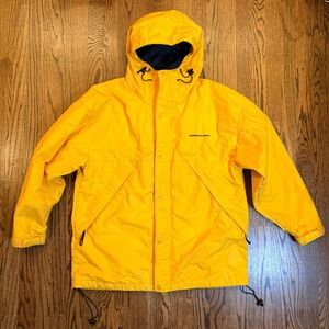 Port Authority Outdoors Yellow Hooded Rain Jacket Mens Large J-777 Nylon Shell